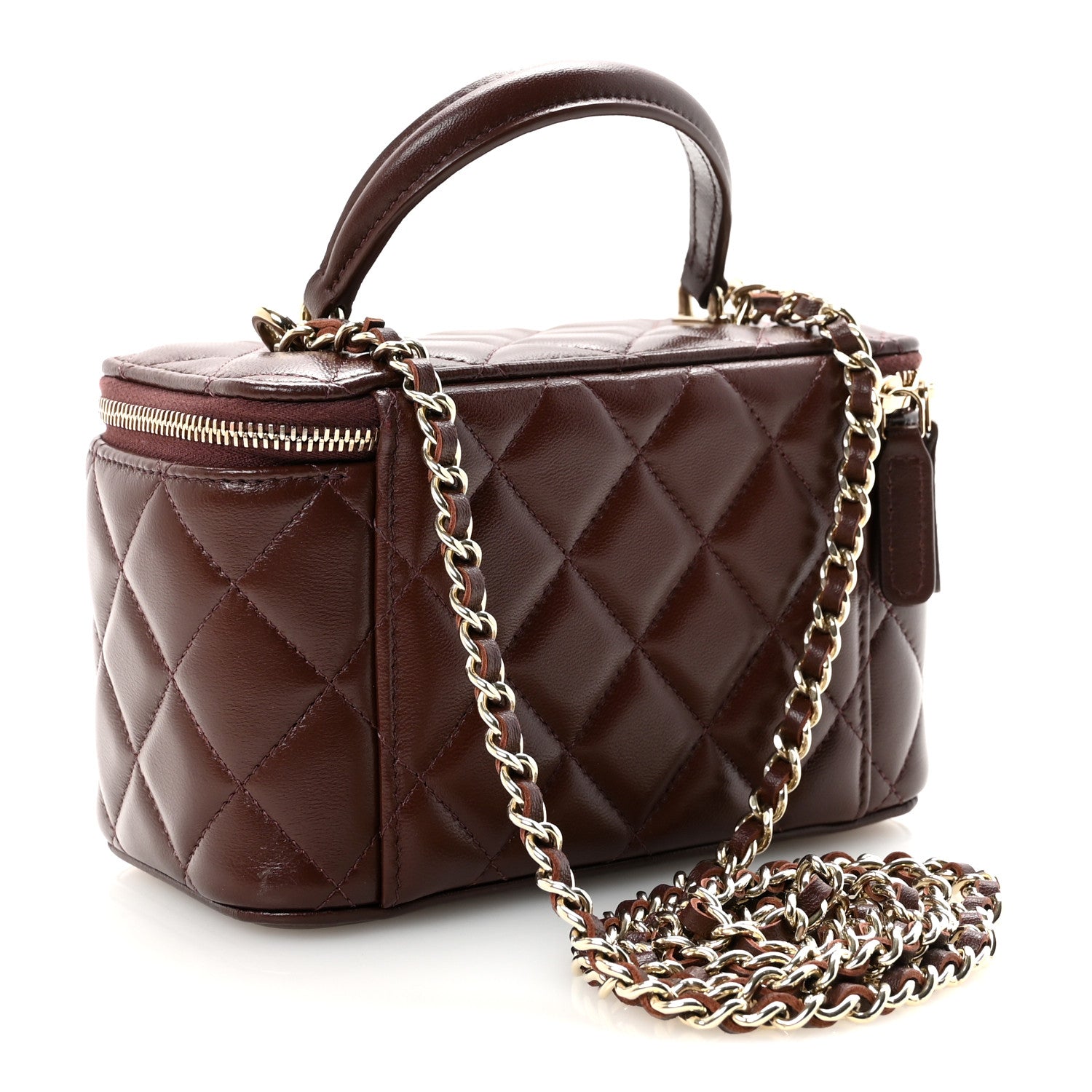 Chanel Lambskin Quilted Small Top Handle Vanity Case With Chain Dark Brown 3 of 11