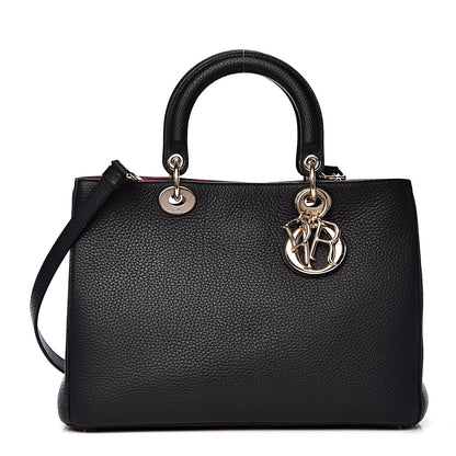 Christian Dior Bullcalf Medium Diorissimo Tote Black Rose Indien 1 of 12