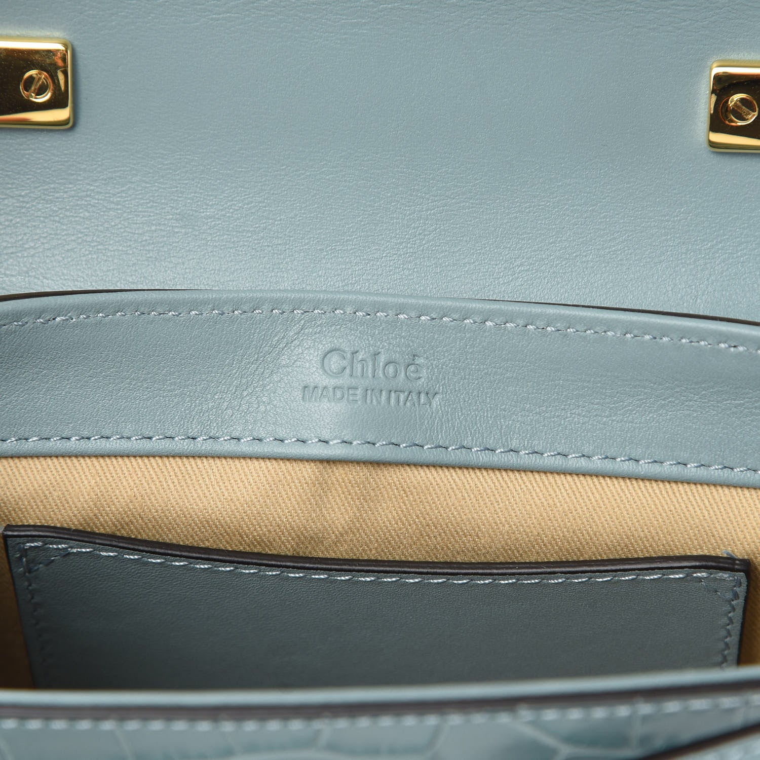 Chloe Calfskin Crocodile Embossed Mini C Bag Faded Blue 6 of 10
