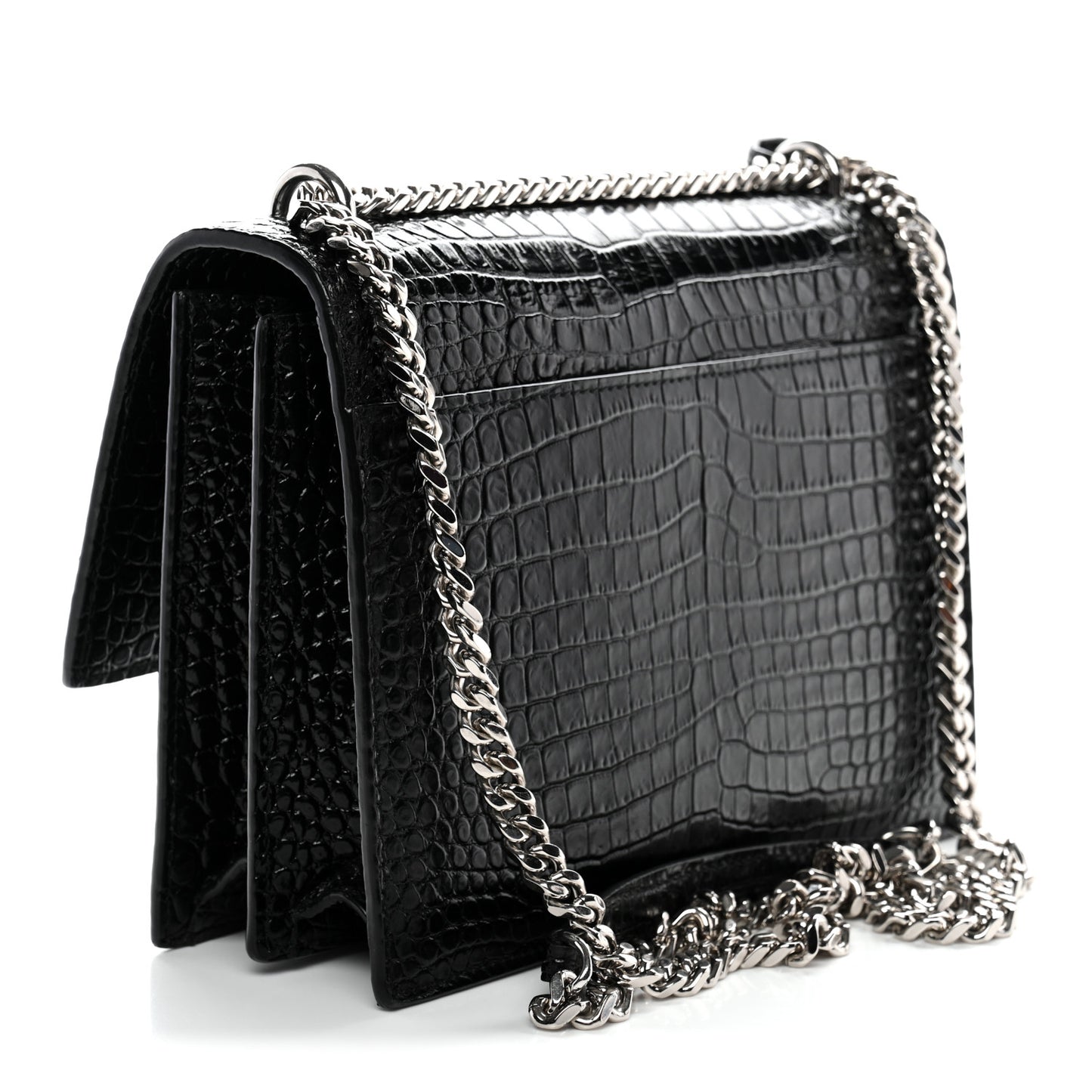 Calfskin Crocodile Embossed Medium Monogram Sunset Black