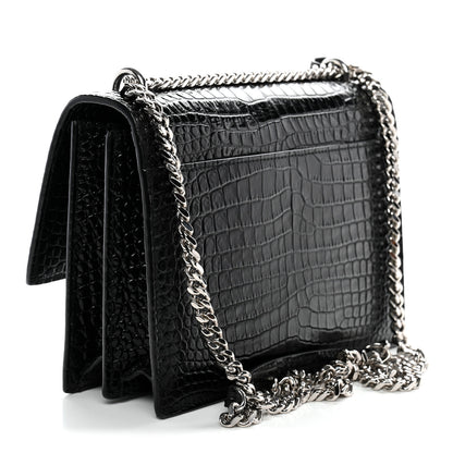 Saint Laurent Calfskin Crocodile Embossed Medium Monogram Sunset Black 3 of 13