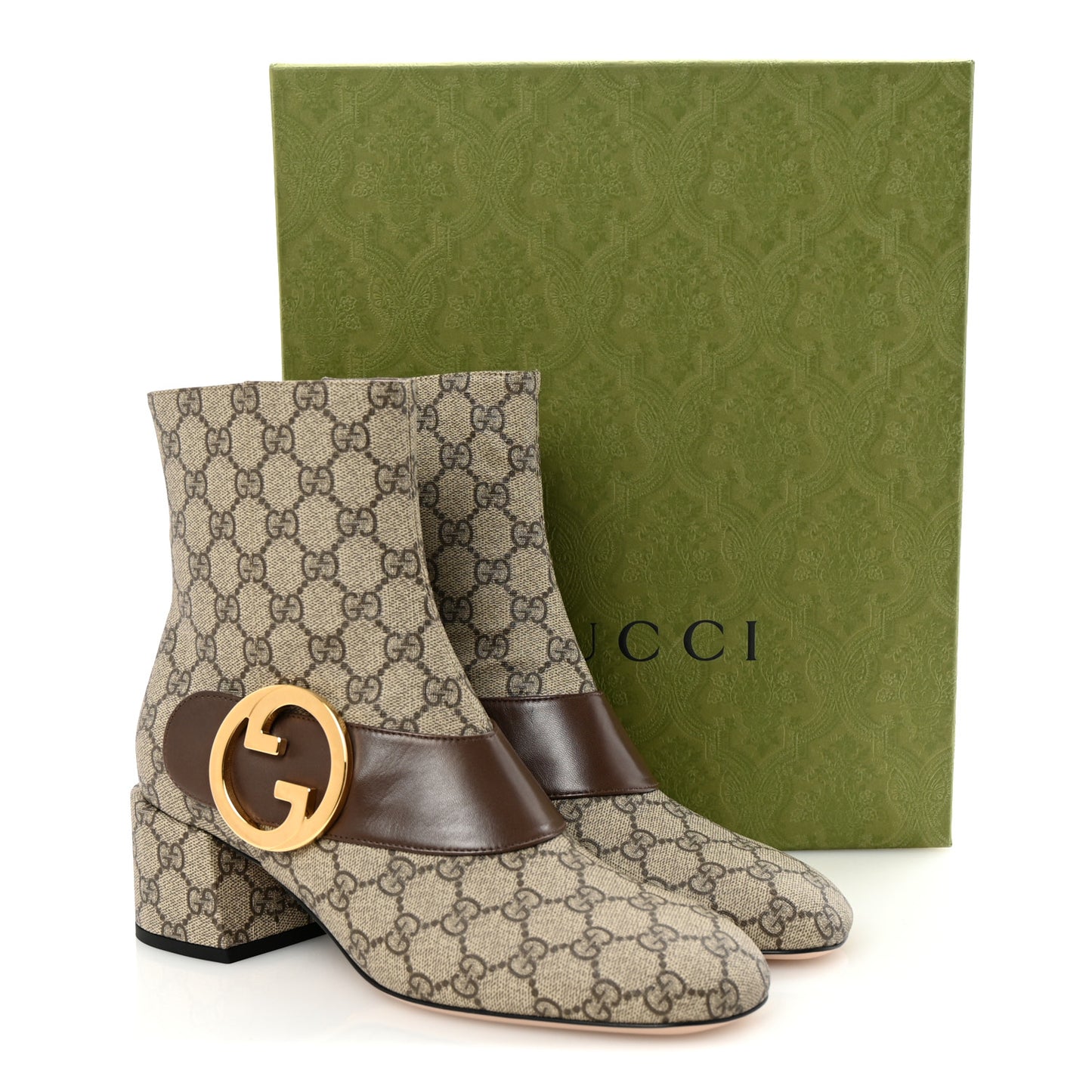 GG Supreme Monogram Malaga Kid Blondie 55mm Ankle Boots 41 Beige Ebony New Acero