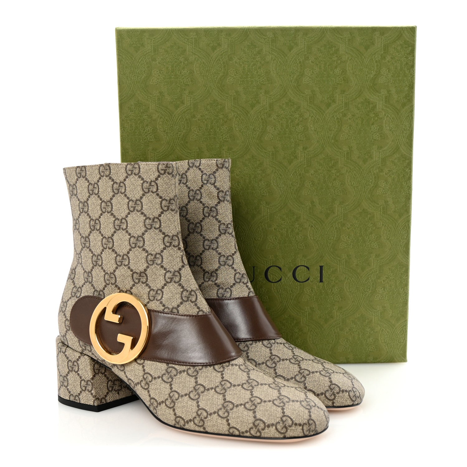 Gucci GG Supreme Monogram Malaga Kid Blondie 55mm Ankle Boots 41 Beige Ebony New Acero 10 of 10