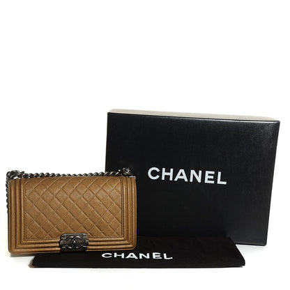Chanel Metallic Calfskin Quilted Medium Boy Flap Dark Gold 3 of 9