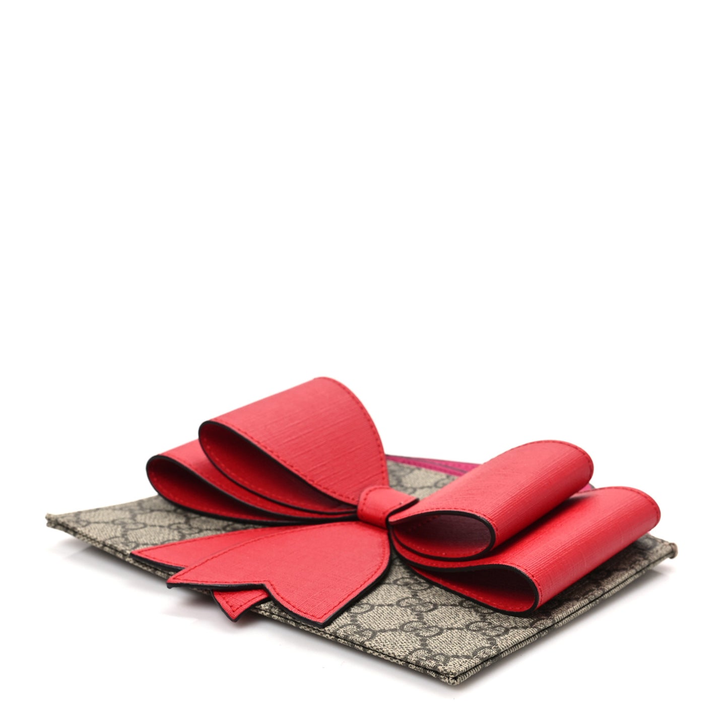 GG Supreme Monogram Bow Wristlet Red Pink