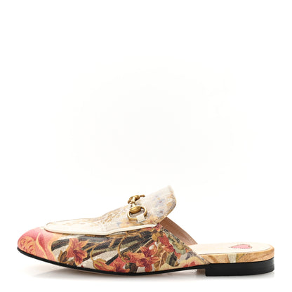 Gucci GG Supreme Monogram Malaga Kid Water Flora Womens Princetown Slippers 36.5 Beige White Multicolor Mystic White 1 of 13