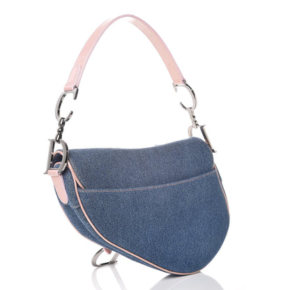 Christian Dior Patent Denim Jeans Saddle Bag Blue Pink 3 of 10