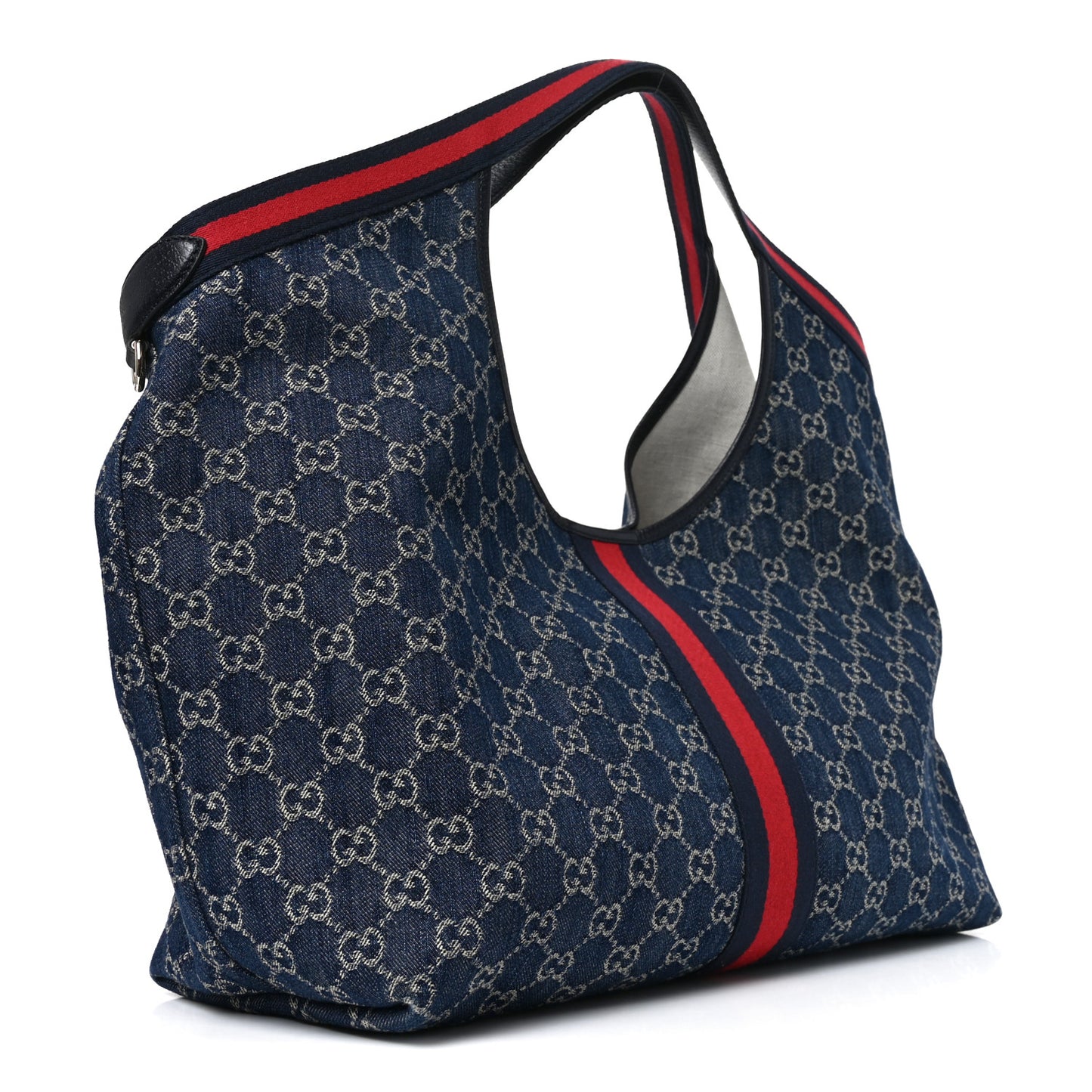 Denim GG Monogram Web Large Giglio Tote Blue