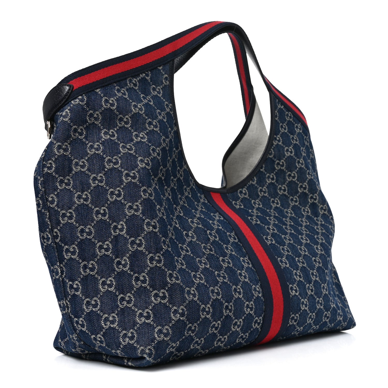 Gucci Denim GG Monogram Web Large Giglio Tote Blue 4 of 10