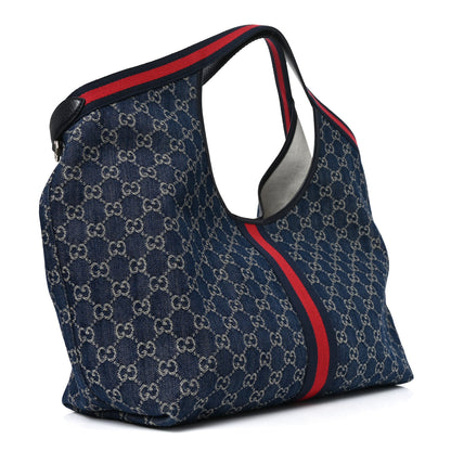 Gucci Denim GG Monogram Web Large Giglio Tote Blue 4 of 10