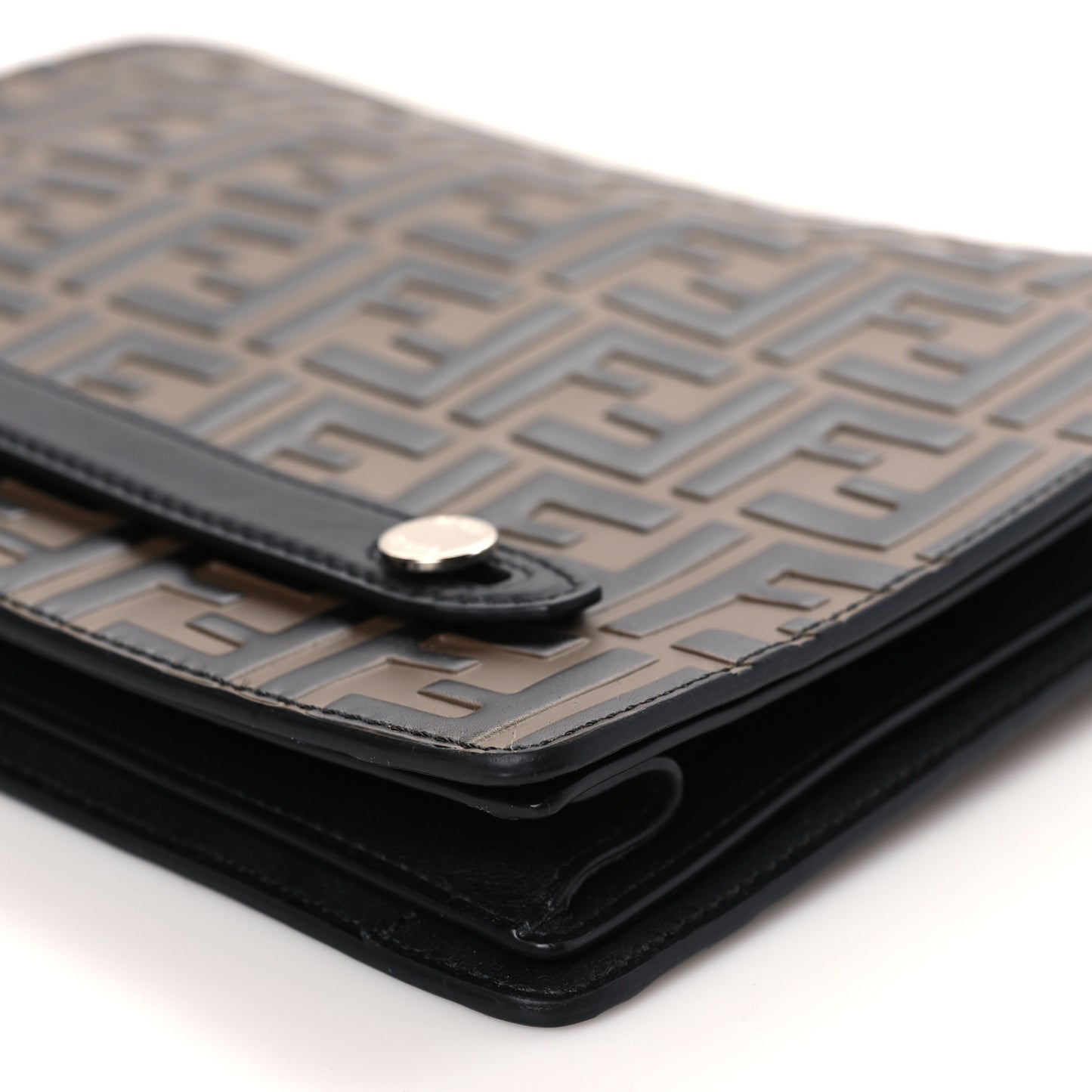 Vitello Grace F is Fendi Bi-Color FF 1974 Embossed Zip Pouch Maya Black