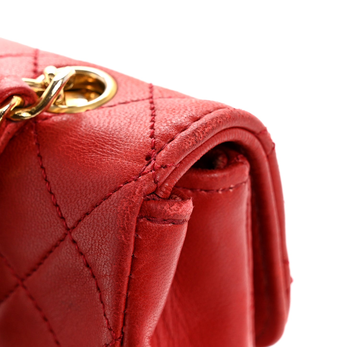 Lambskin Quilted Extra Mini Flap Red
