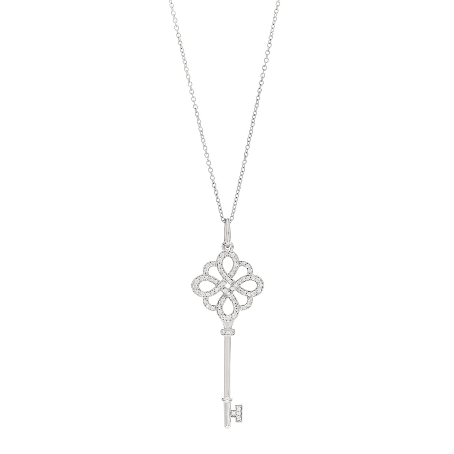 18K White Gold Diamond Knot Key Pendant Necklace