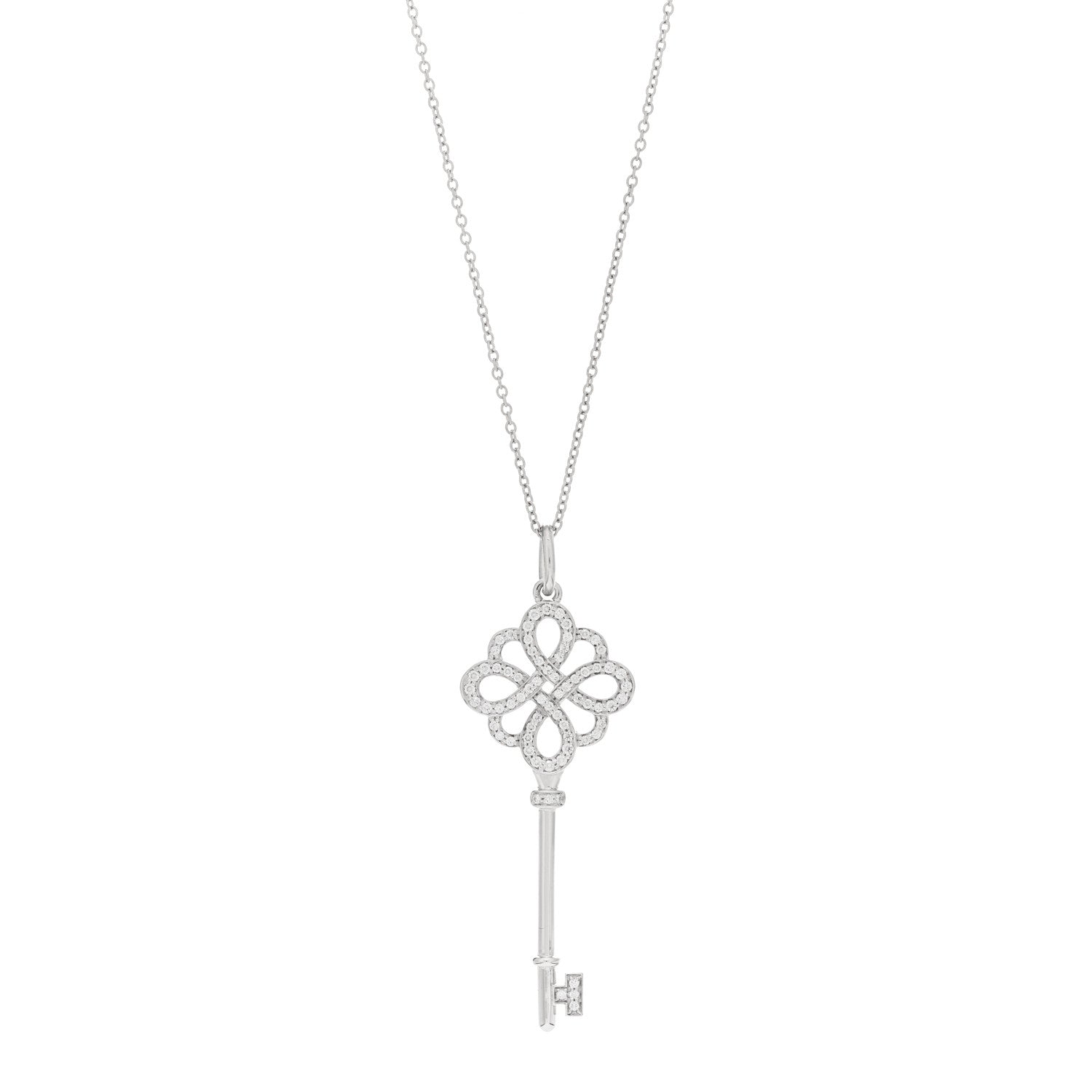 Tiffany 18K White Gold Diamond Knot Key Pendant Necklace 1 of 4