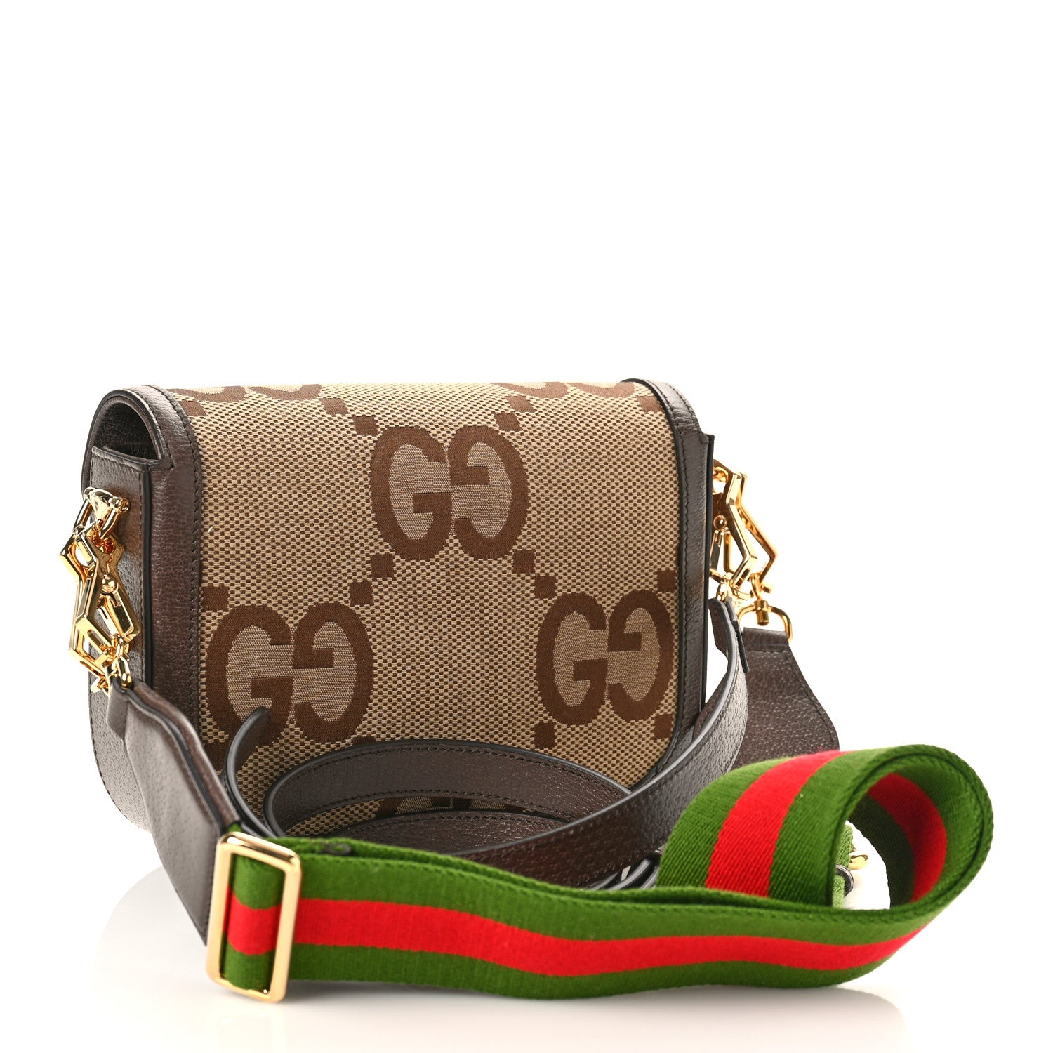 Gucci Monogram Jumbo GG Textured Dollar Calfskin Web Mini Horsebit 1955 Shoulder Bag Camel Ebony New Acero 3 of 8