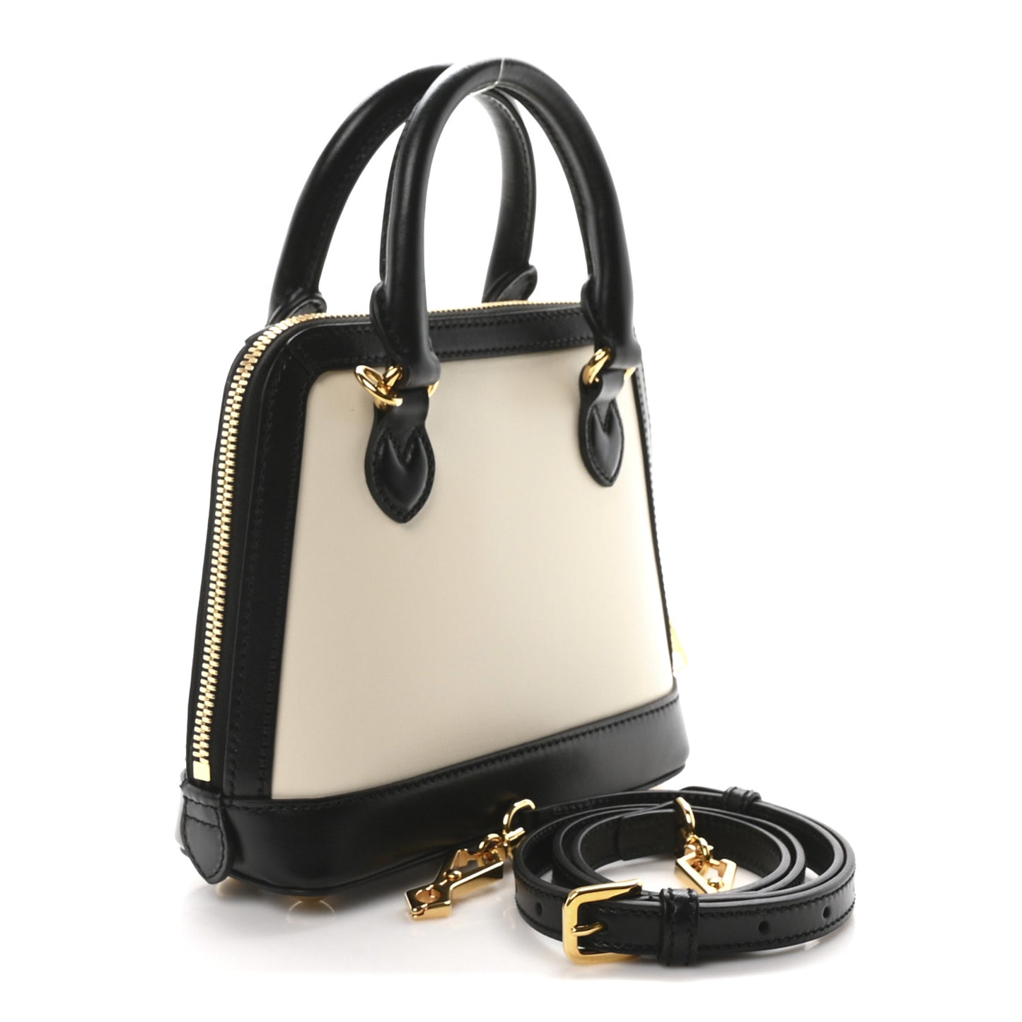 Boarded Plutone Calfskin Bi-Color Mini Horsebit 1955 Top Handle Bag Mystic White Black