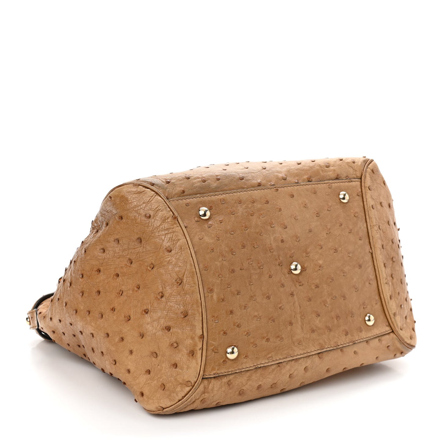 Ostrich Medium Bamboo Buckle Tote Tan