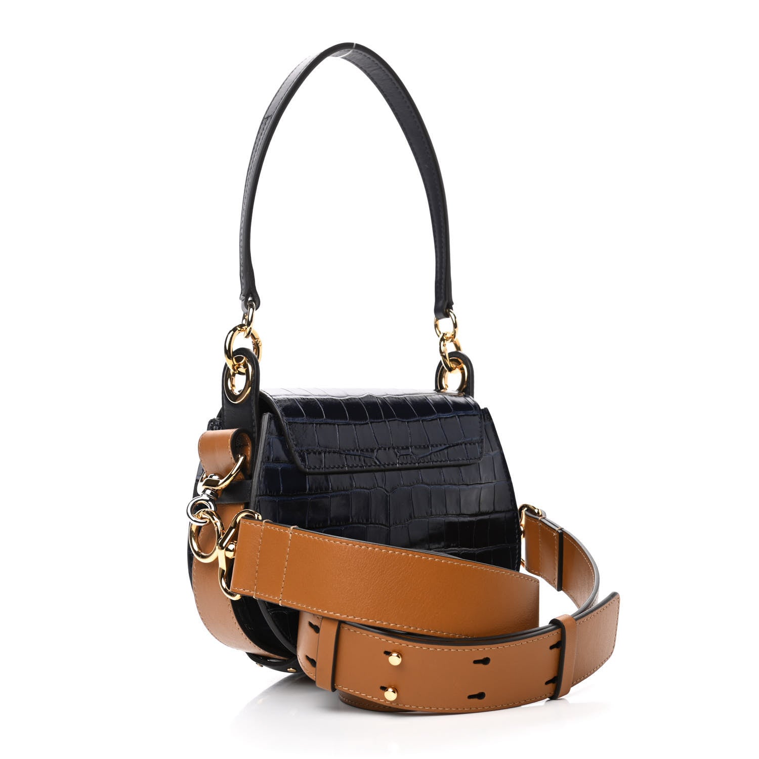 Chloe Calfskin Crocodile Embossed Small Tess Bag Full Blue 2 of 4
