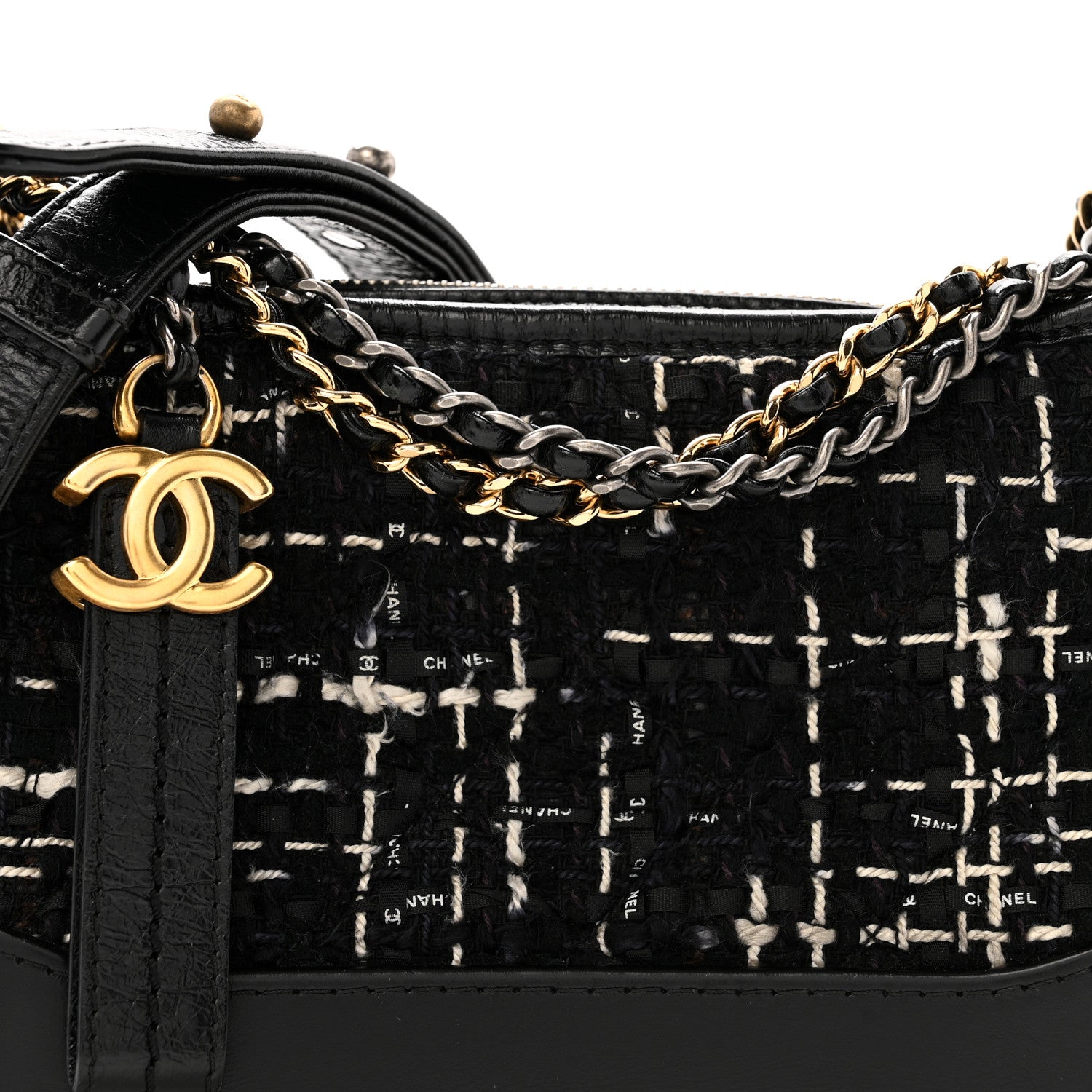 Chanel Tweed Calfskin Small Gabrielle Hobo Black White 8 of 12
