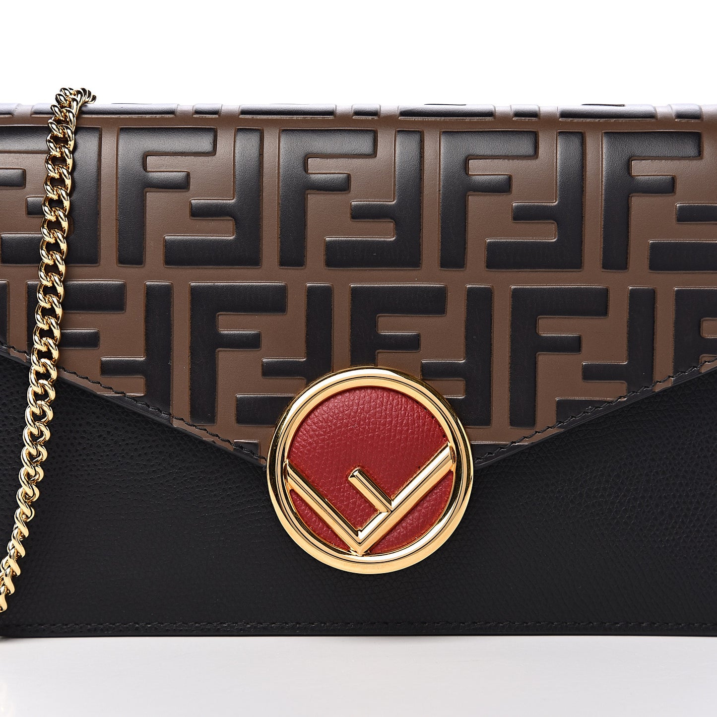 Vitello Cruise F is Fendi Bi-Color FF 1974 Embossed Medium Envelope Wallet On Chain Black Maya