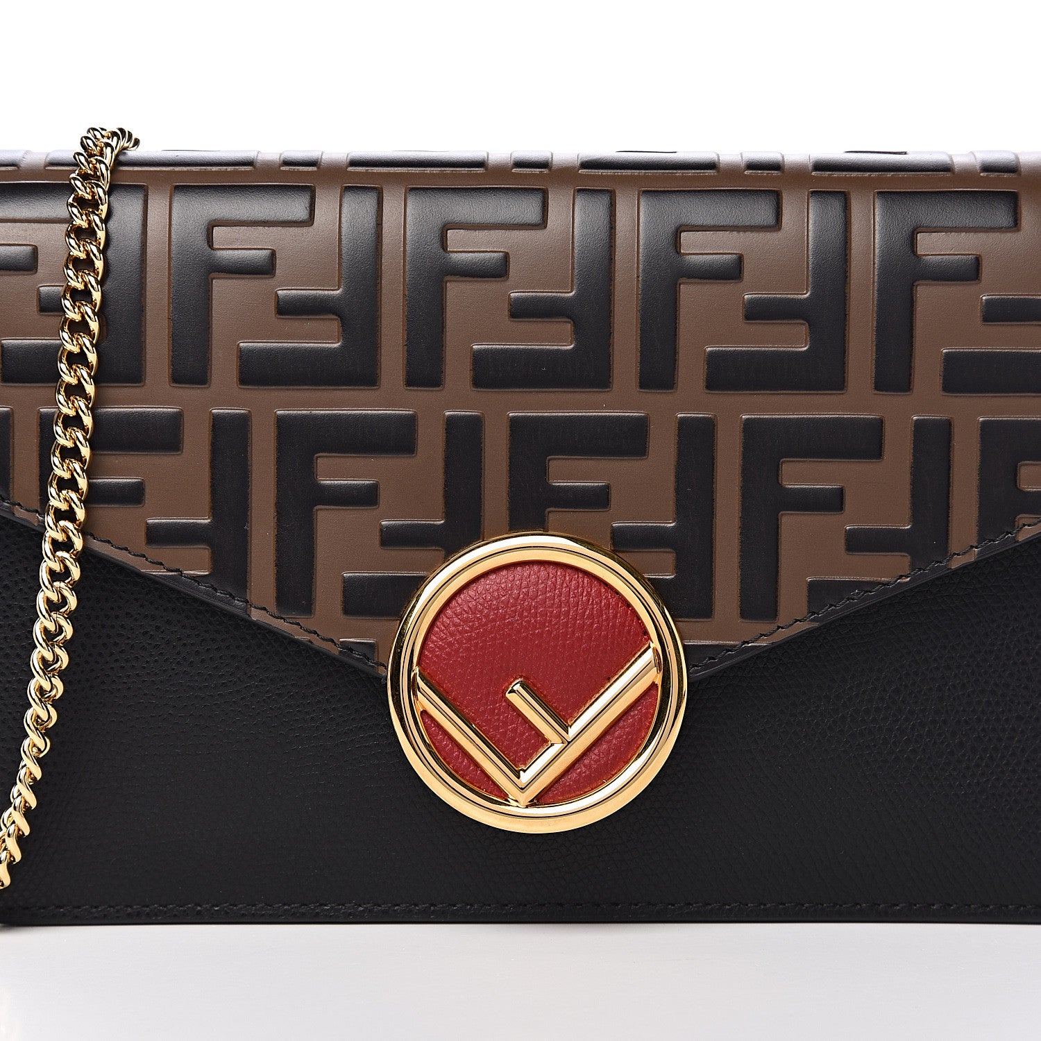 Fendi Vitello Cruise F is Fendi Bi-Color FF 1974 Embossed Medium Envelope Wallet On Chain Black Maya 10 of 10