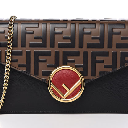 Fendi Vitello Cruise F is Fendi Bi-Color FF 1974 Embossed Medium Envelope Wallet On Chain Black Maya 10 of 10