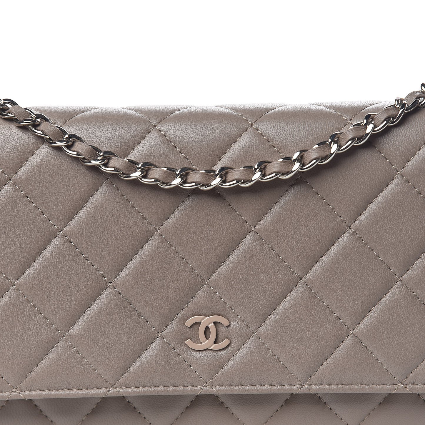 Lambskin Quilted Wallet on Chain WOC Taupe