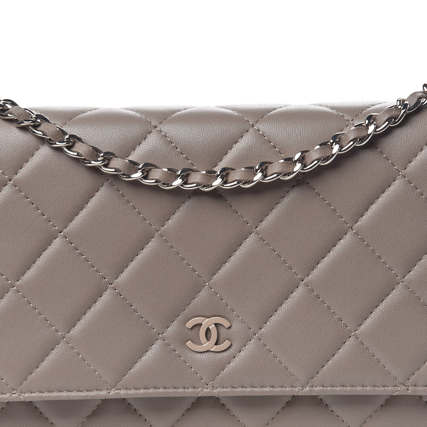 Chanel Lambskin Quilted Wallet on Chain WOC Taupe 12 of 15