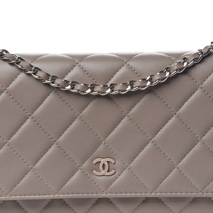 Chanel Lambskin Quilted Wallet on Chain WOC Taupe 12 of 15