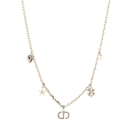 Christian Dior Crystal Petit CD Lucky Charms Necklace Silver 1 of 5