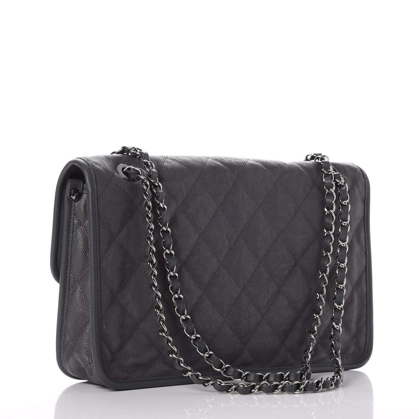 Caviar Quilted Large French Riviera Flap Dark Grey