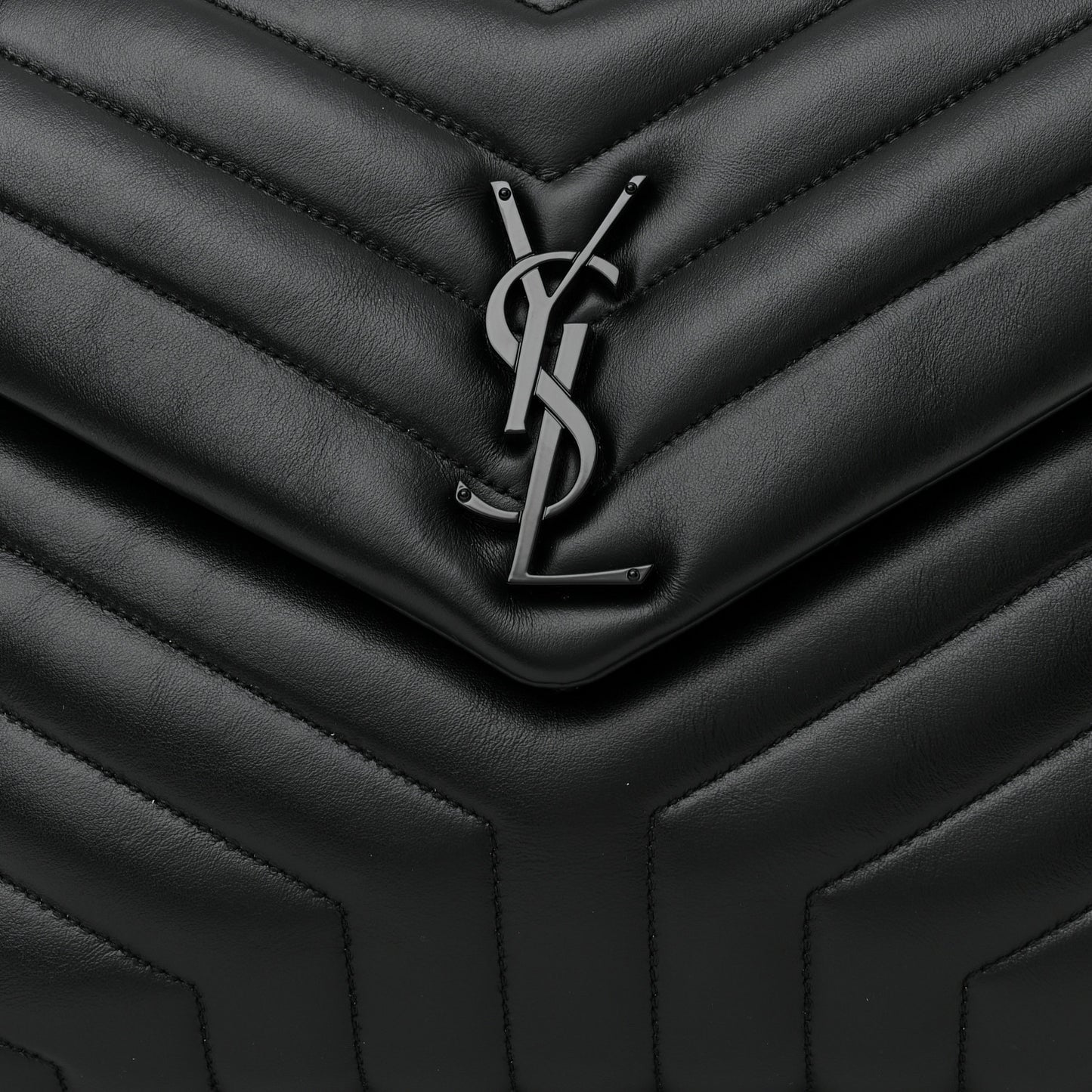 Calfskin Y Quilted Monogram Monochrome Medium Loulou Chain Satchel Black