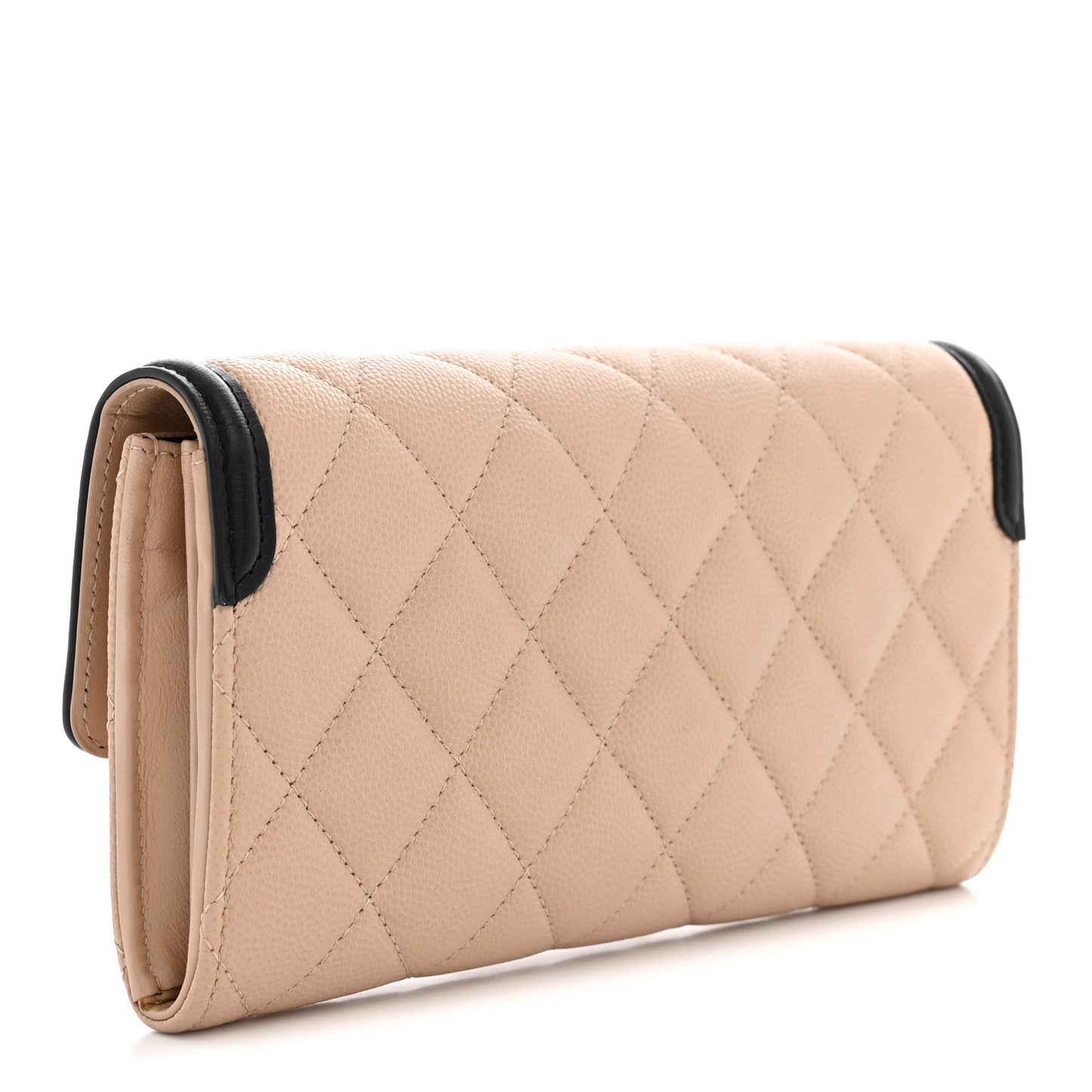 Caviar Quilted Filigree Large Gusset Flap Wallet Beige Black