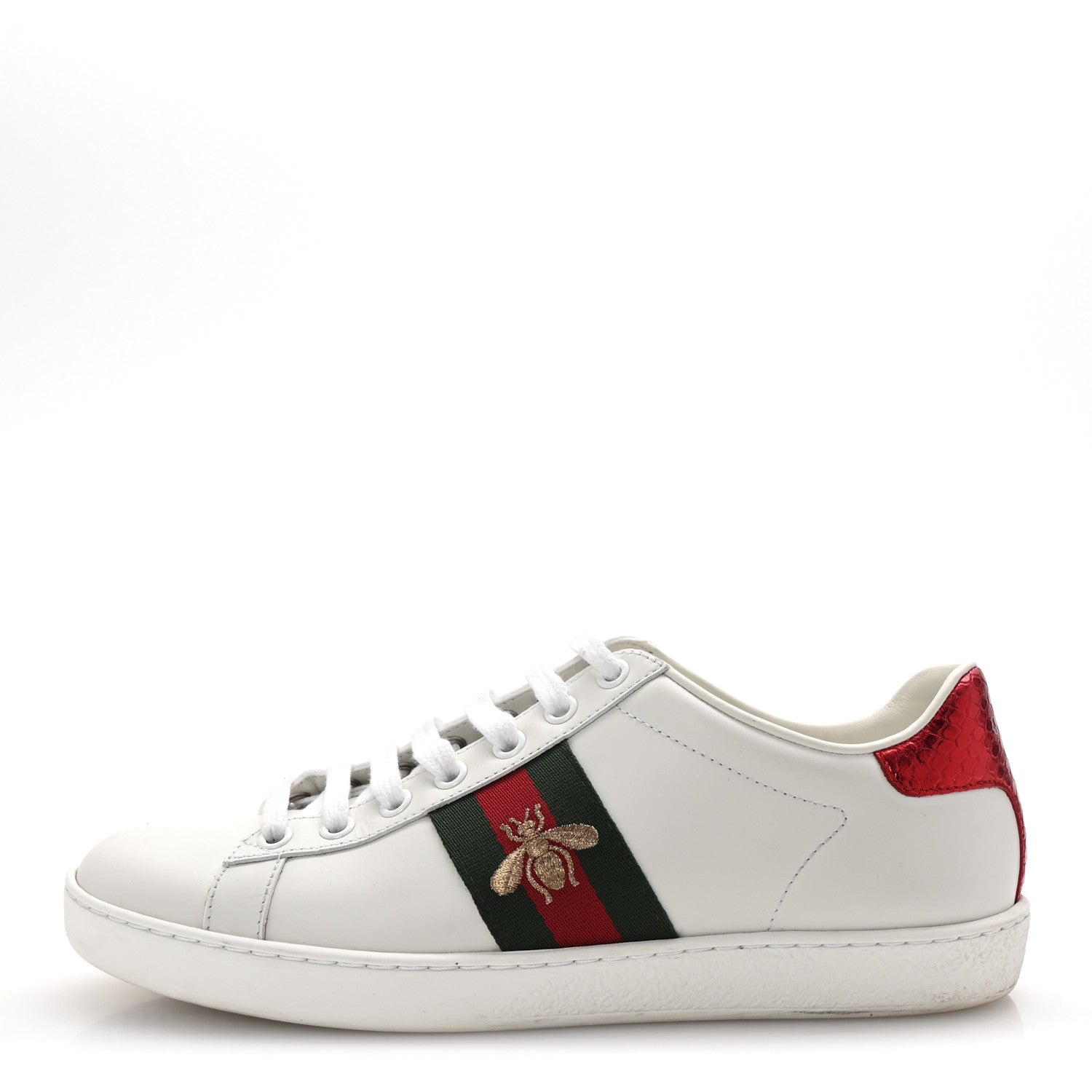 Gucci Calfskin Ayers Bee Embroidered Womens Ace Sneakers 36.5 White Green 1 of 10