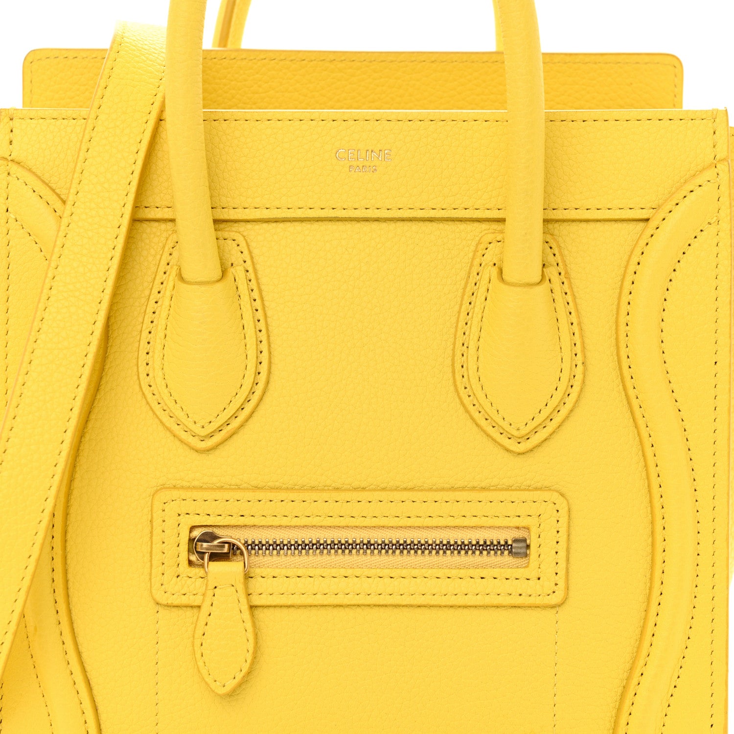 Celine Drummed Calfskin Nano Luggage Citron 9 of 11