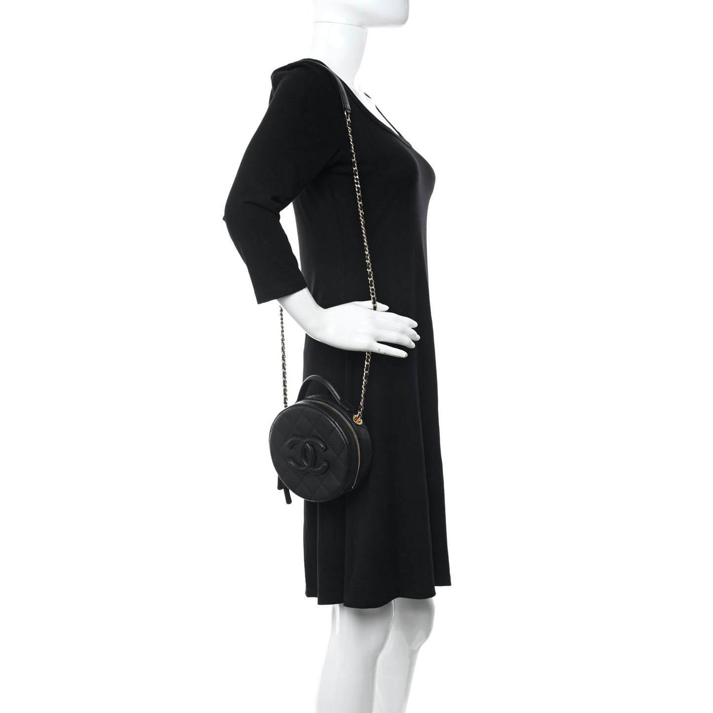 Caviar Quilted Small Round Vanity With Chain Black