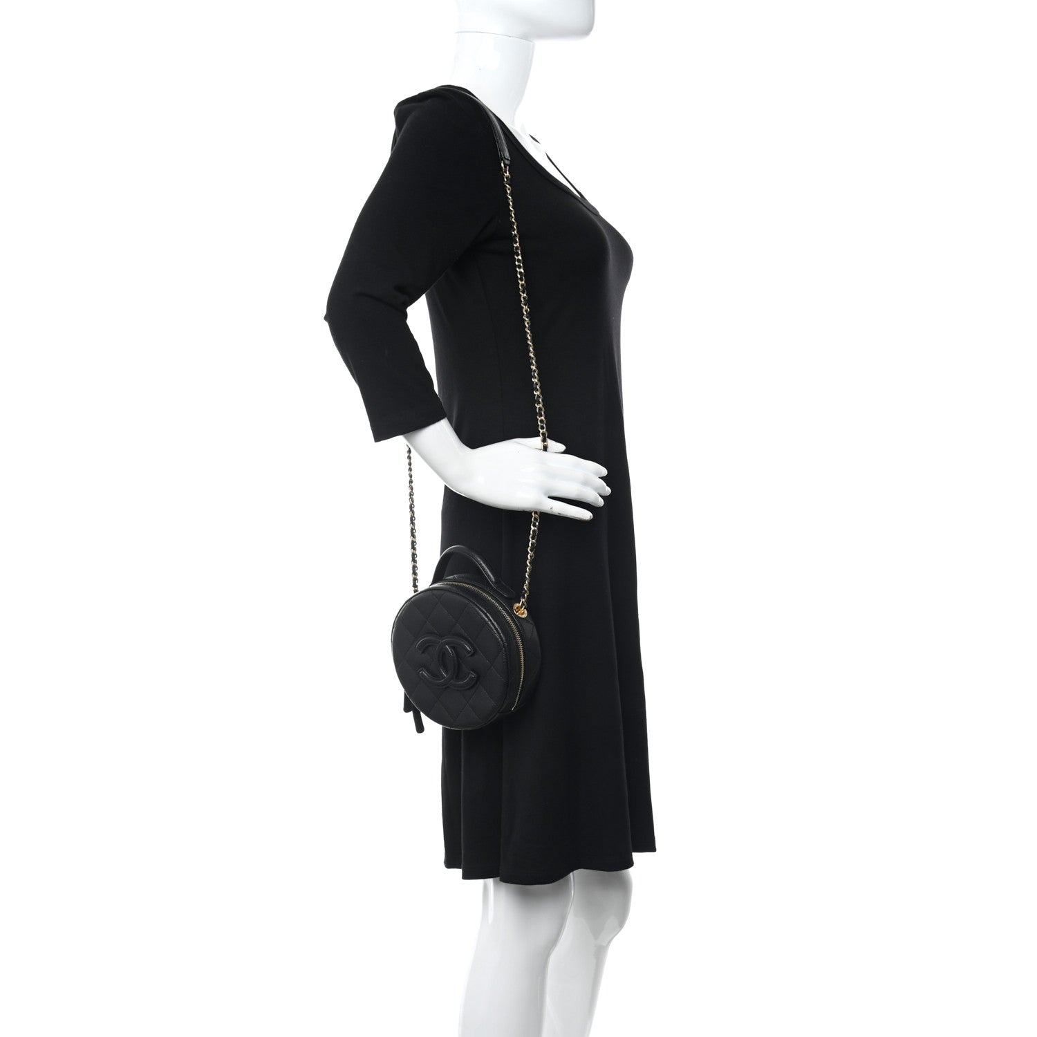 Chanel Caviar Quilted Small Round Vanity With Chain Black 2 of 9