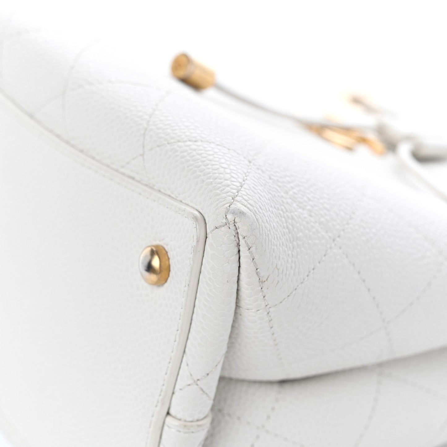 Grained Calfskin Stitched Small Drawstring Bag White
