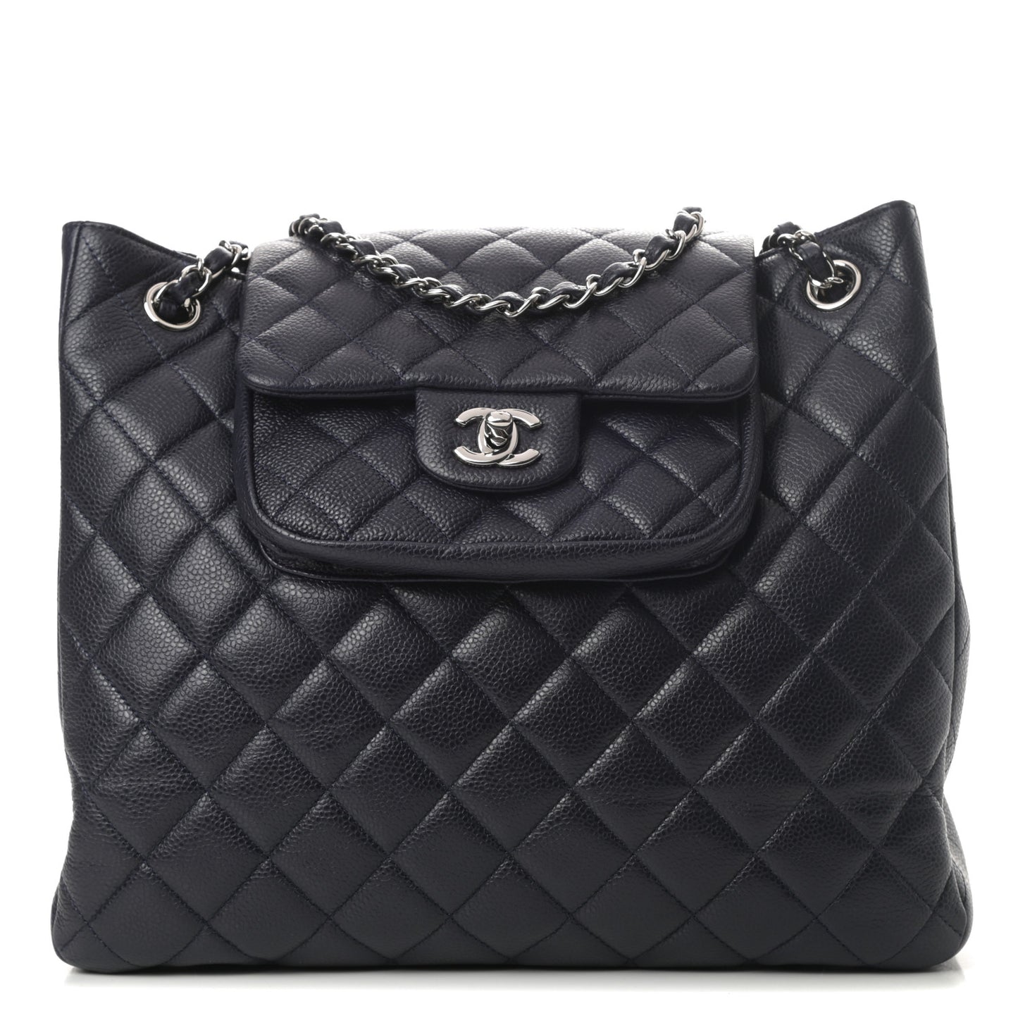 Caviar Quilted Flap Tote Marine
