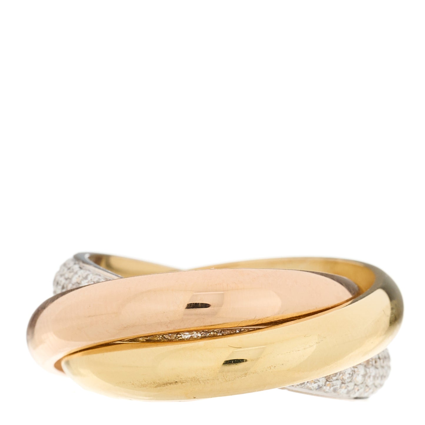 18K White Yellow Pink Gold Diamond Classic Trinity Paved Ring 53 6.25