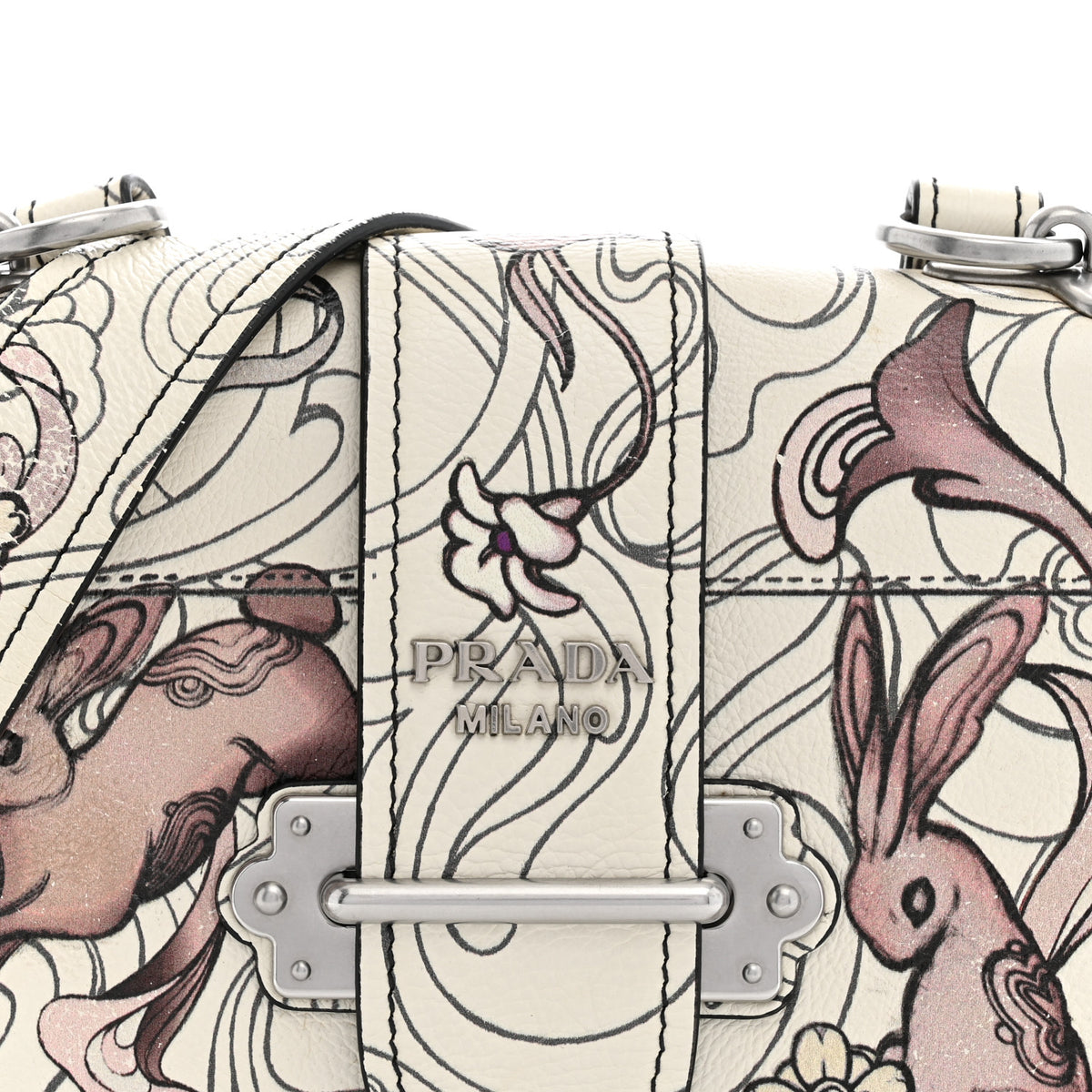 X JAMES JEAN Glace Calfskin Rabbit Print Cahier Bag Opaline
