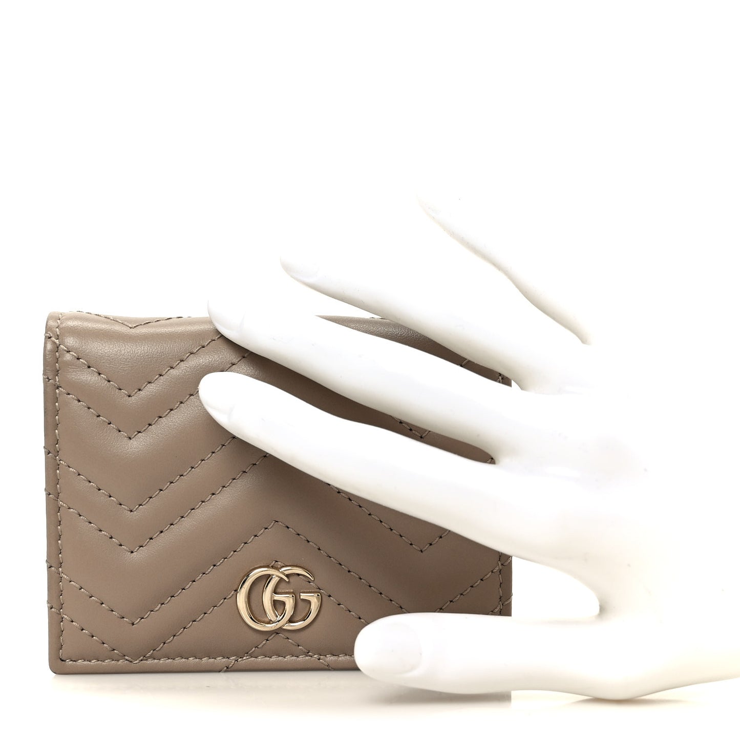 Calfskin Matelasse GG Marmont Card Case Wallet Taupe