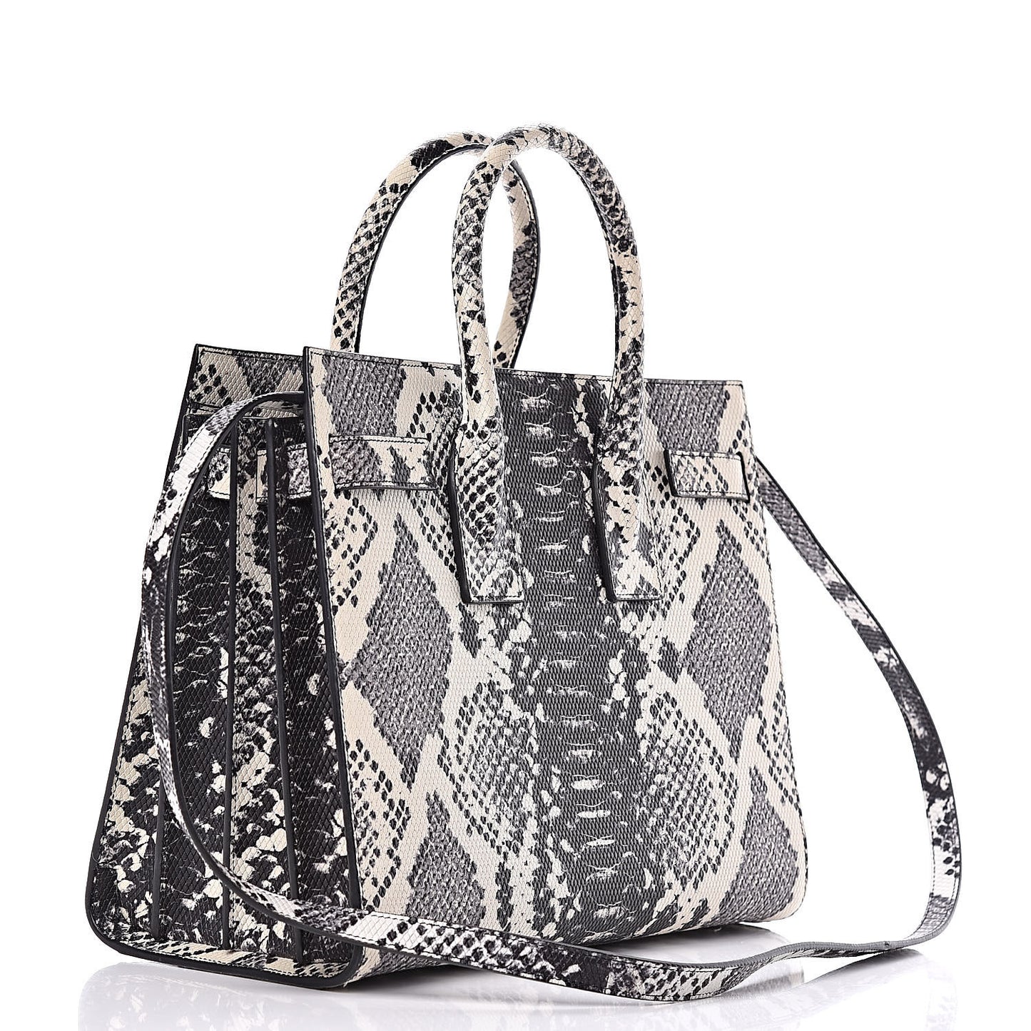 Python Calfskin Embossed Small Sac De Jour Black