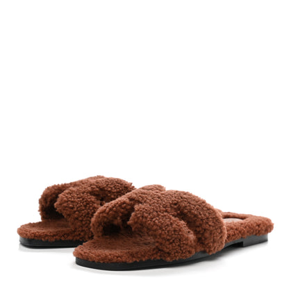 Hermes Woolskin Oran Sandals 37.5 Cognac 3 of 8