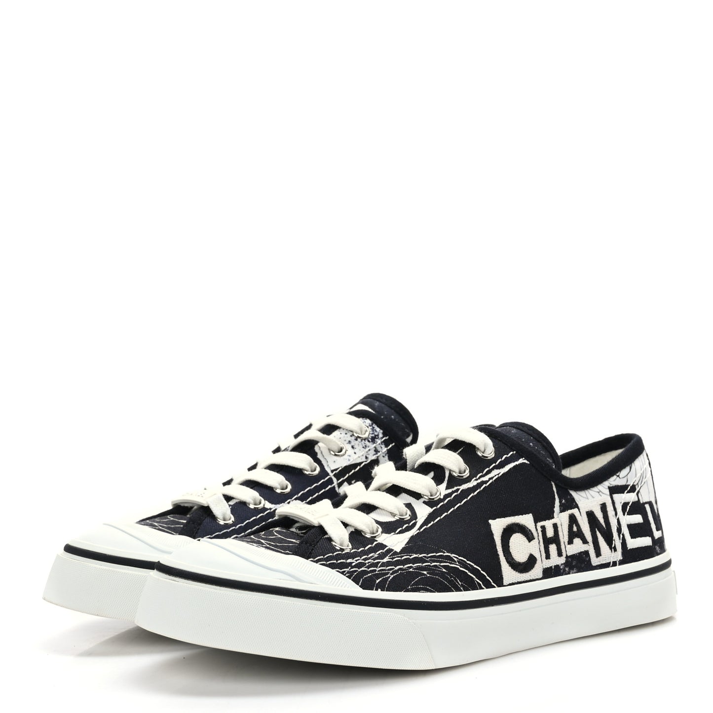 Printed Fabric Low Top Logo Sneakers 39 White Black