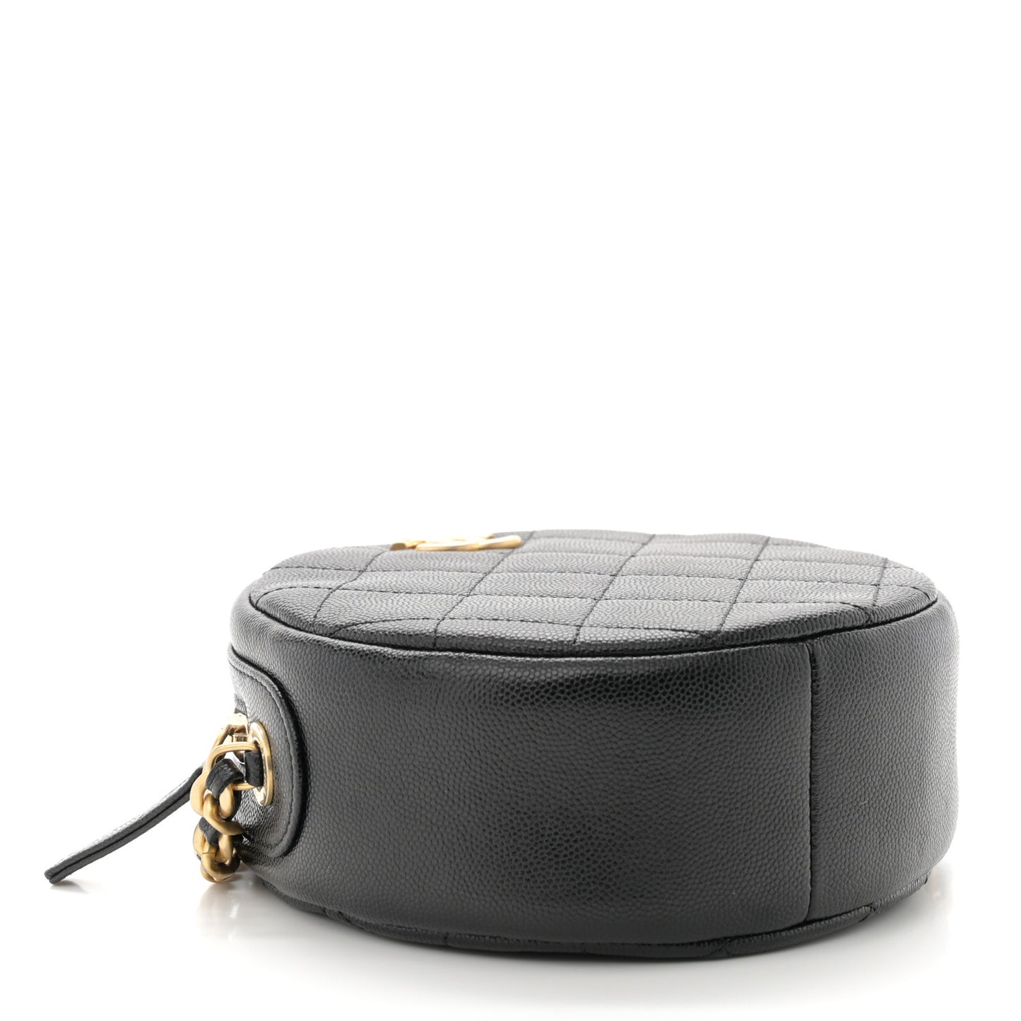 Caviar Quilted Small Round Bag With Chain Black