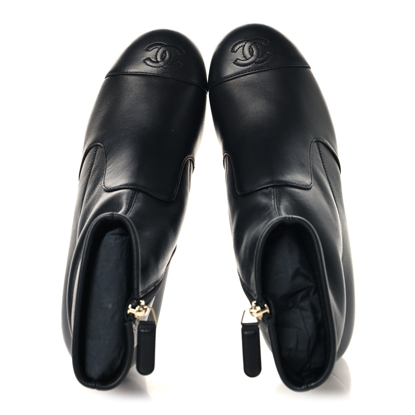 Stretch Lambskin Cap Toe CC Uniform Short Boots 38 Black