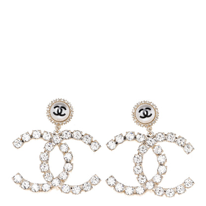 Chanel Crystal Pearl Large CC Drop Earrings Light Gold 1 of 5