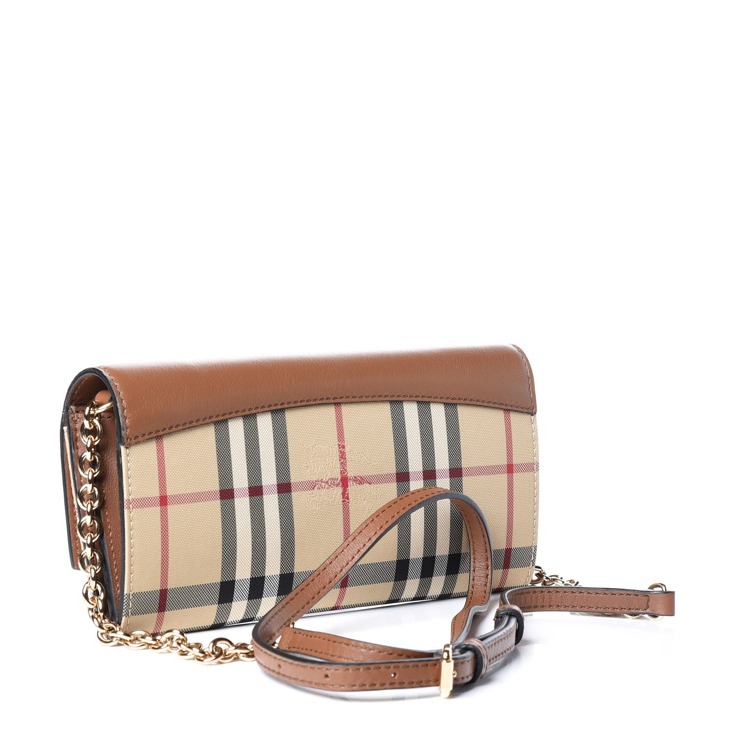 Burberry Calfskin Horseferry Check Henley Wallet On Chain Tan 2 of 11
