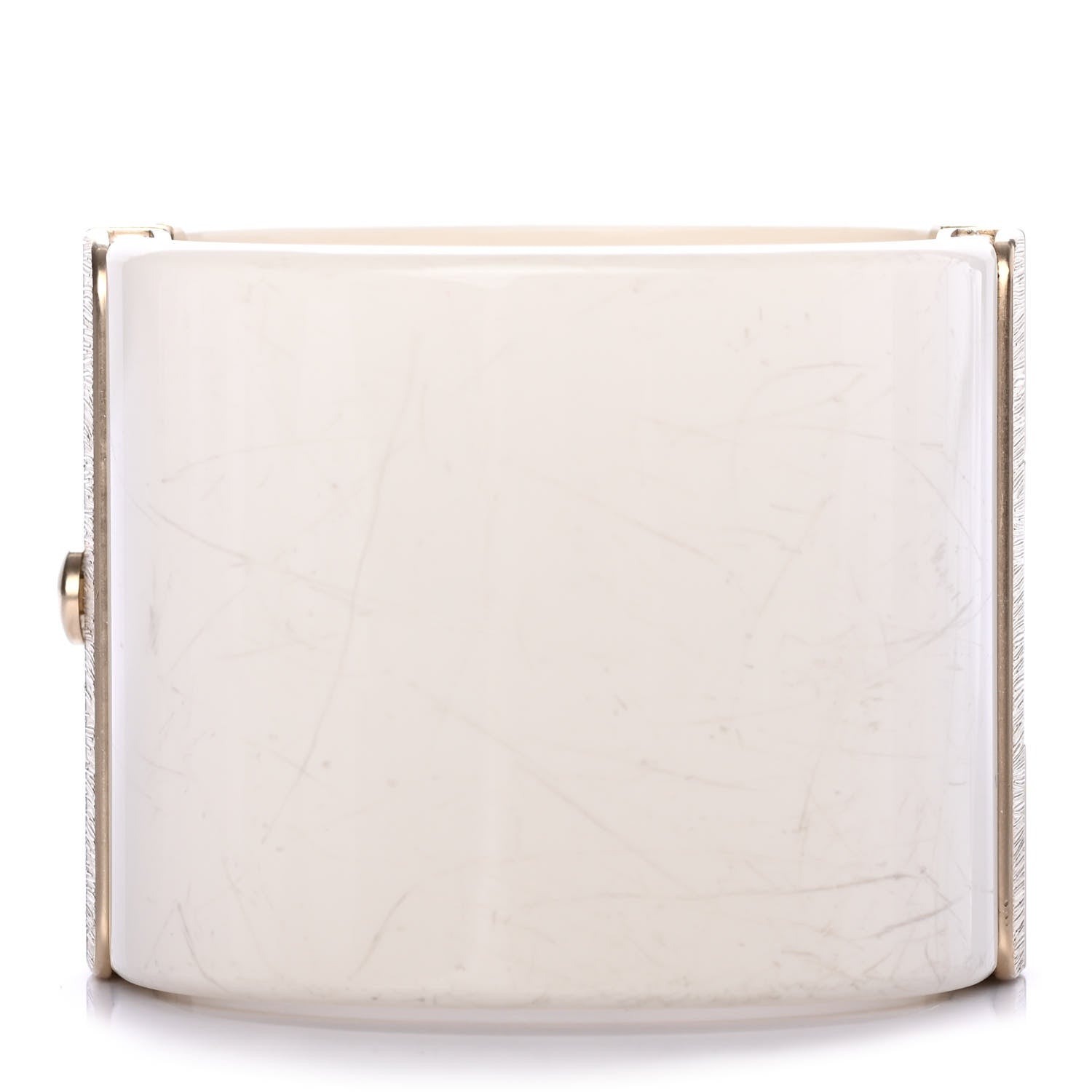 Chanel Resin Crystal Pearl Lambskin CC Cuff White 3 of 5